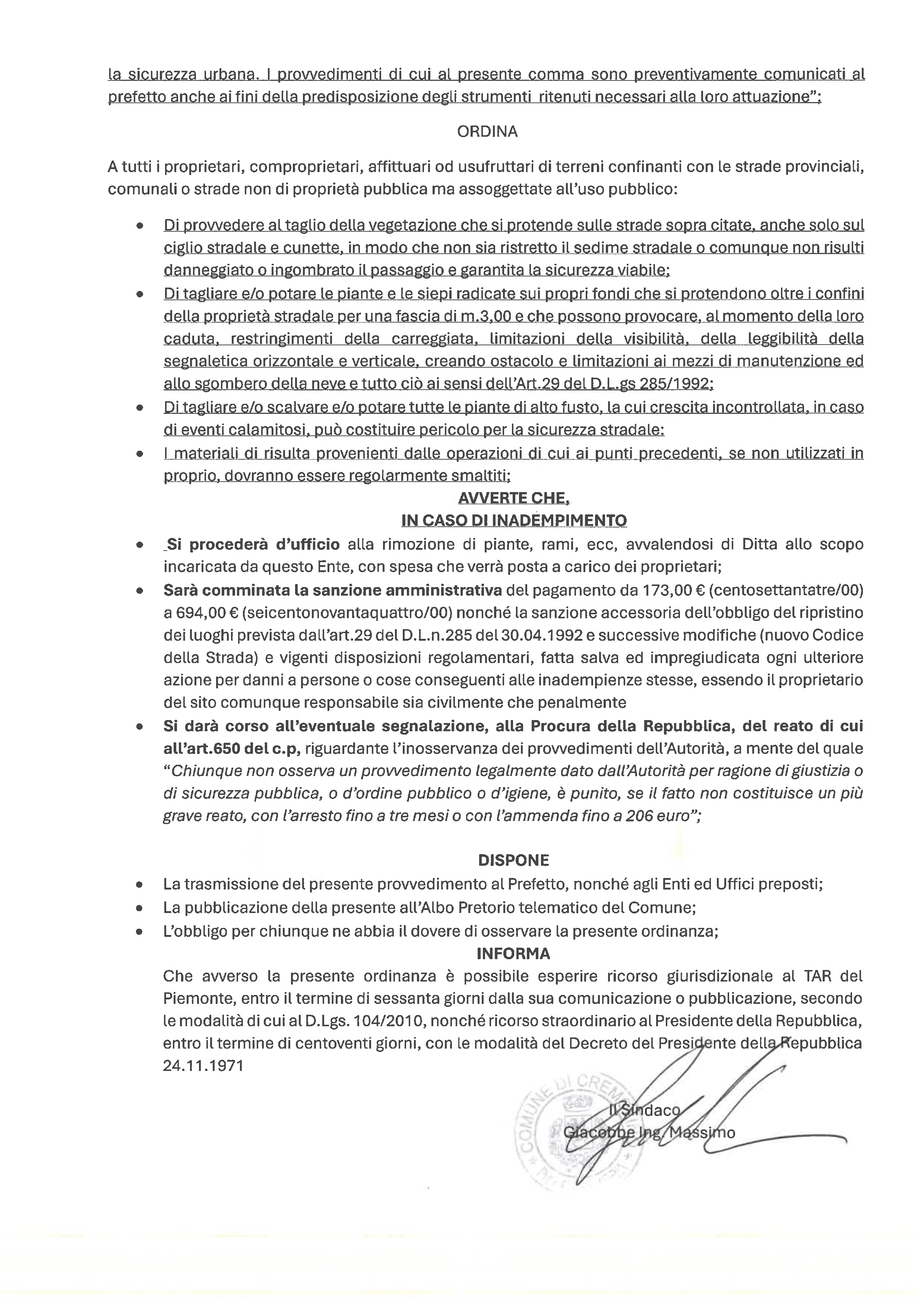 Ordinanza sindacale n. 02-2026